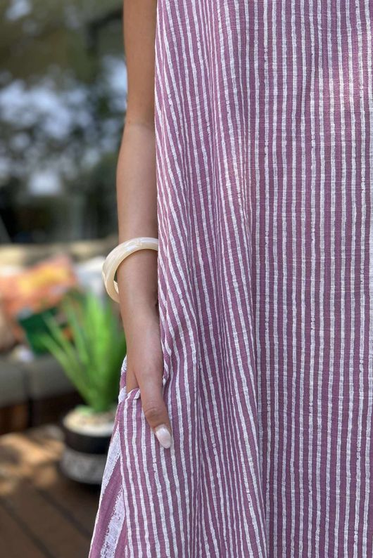 Made in Italy Marina Chalk Stripe Pocketed Sun Dress Indian Pink